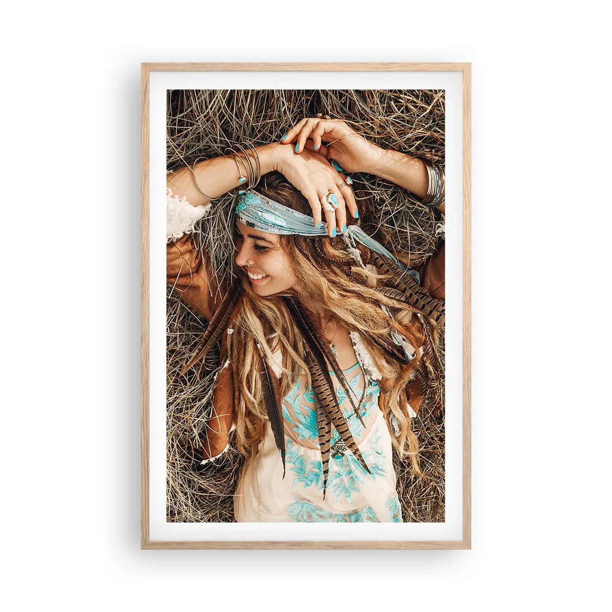 Pôster com moldura de carvalho claro - A caminho do verão do amor - 61x91 cm