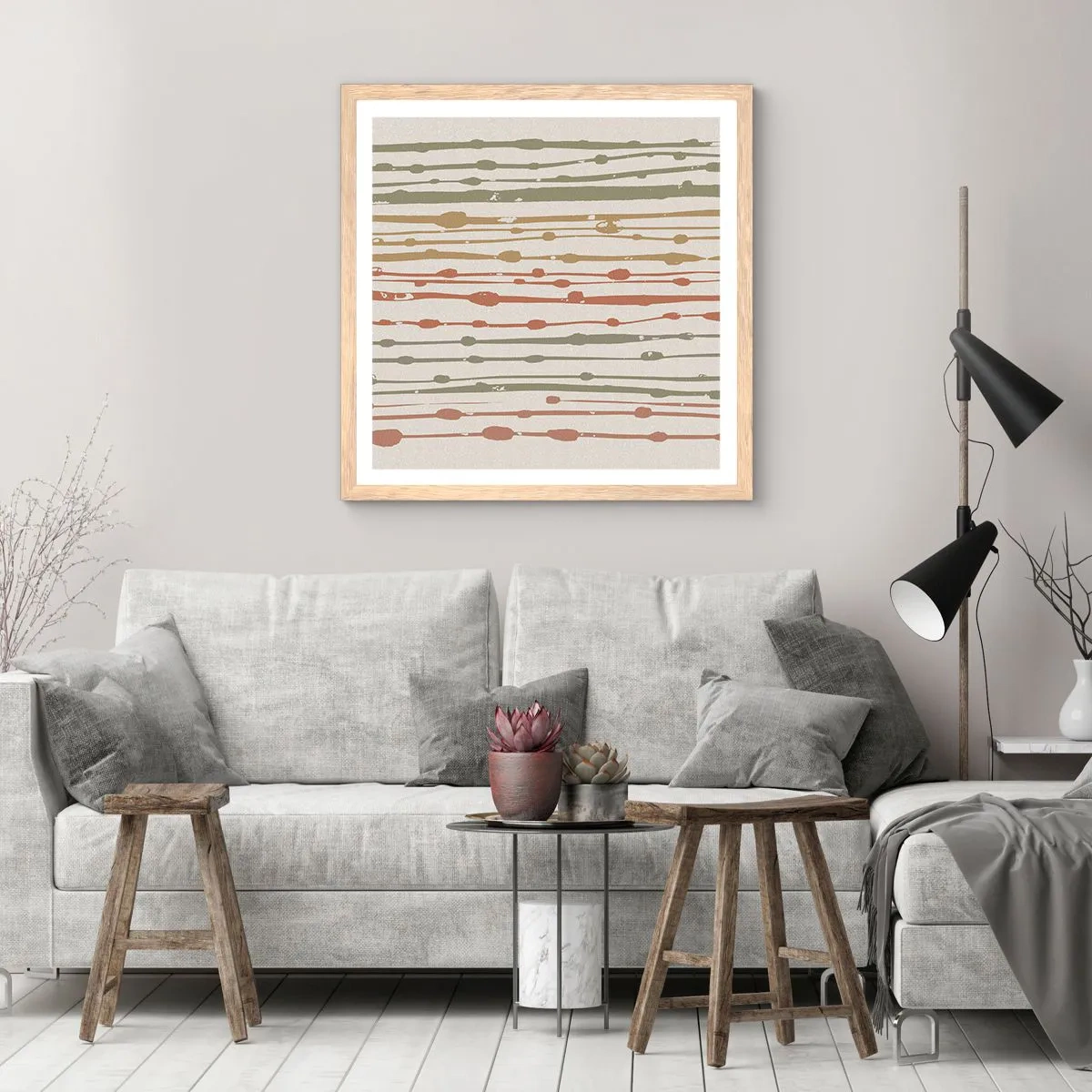 Pôster com moldura de carvalho claro - Notação musical de cores - 40x40 cm