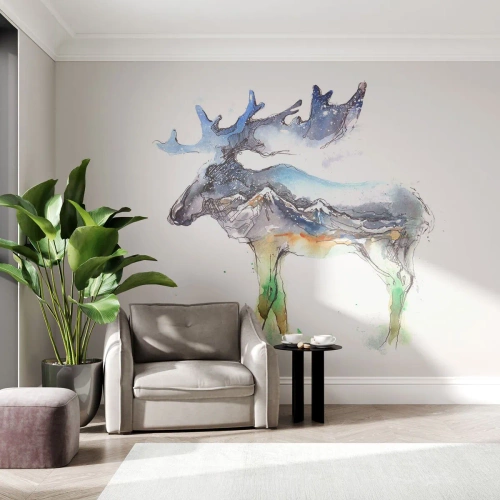 Papel de Parede Premium Sand - O herói do conto de inverno - Abstração, alce, Montanhas - 100x70 cm
