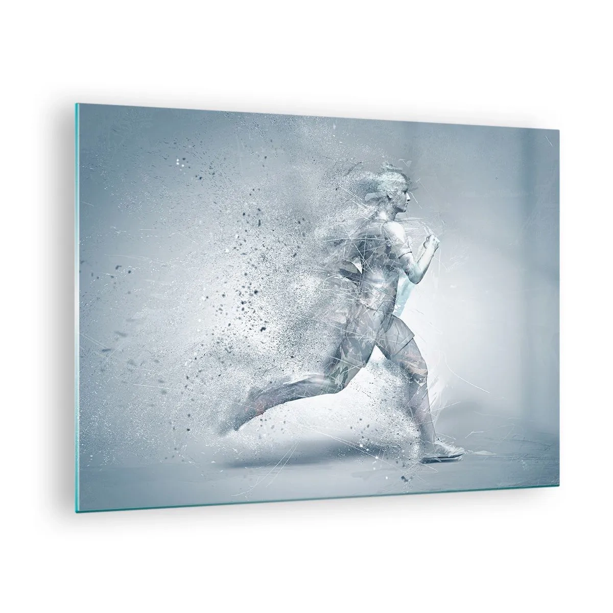 Quadro em vidro - Silhueta de uma figura correndo em forma abstrata - 70x50cm - Energia limpa como um cristal - Decoração de parede moderna para a sala de estar e quarto ARTTOR