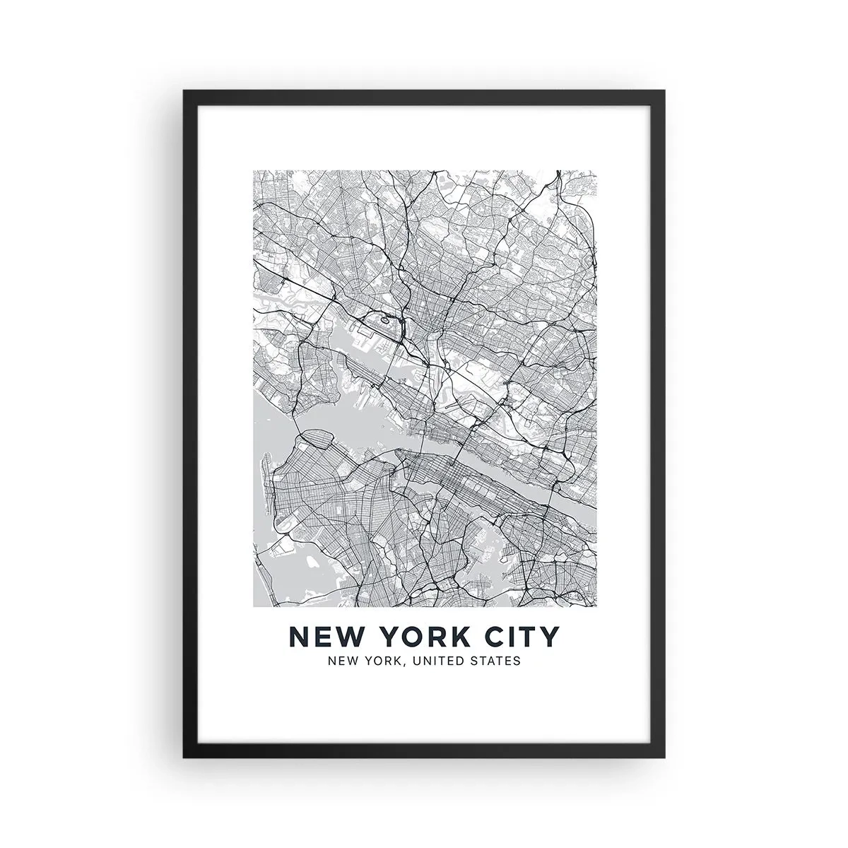 Pôster com moldura preta - Um mapa minimalista da cidade de Nova York - 50x70cm - Anatomia de uma metrópole - Decoração de parede moderna para a sala de estar e quarto ARTTOR