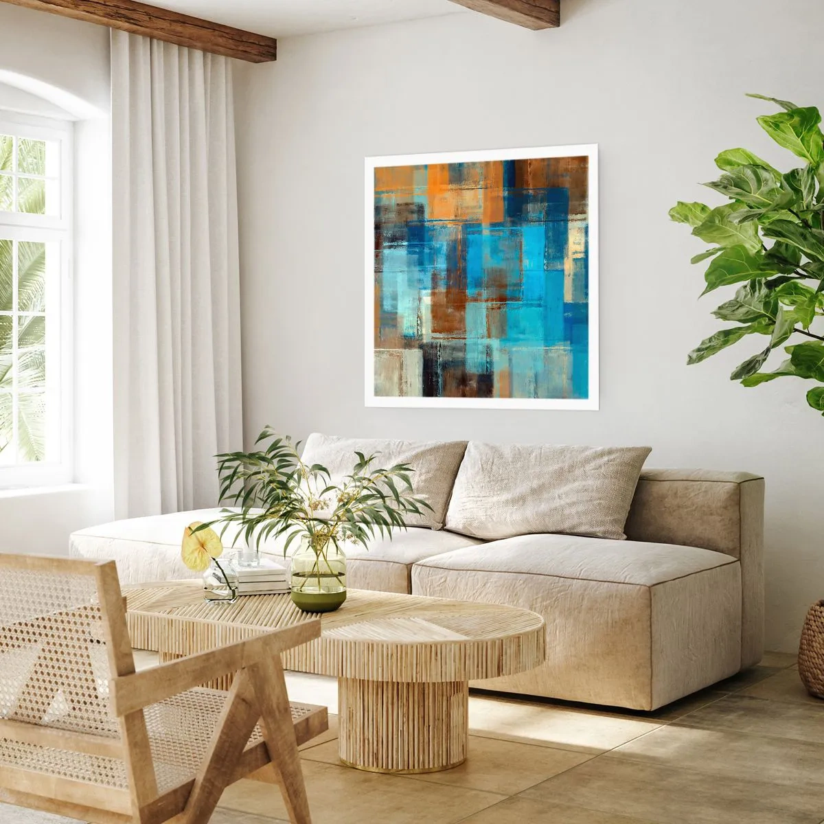 Pôster - Através da cortina azul - 40x40 cm