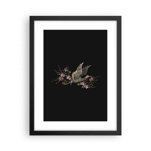 Pôster com moldura preta - Pássaro exótico e bordado - 30x40 cm