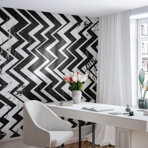 Papel de Parede Premium Sand - Zig-branco, zag-preto - Abstração, Pedaço, Preto e branco - 350x256 cm
