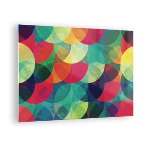 Quadro em vidro - Semicírculos coloridos e sobrepostos em uma paleta de cores intensa - 70x50cm - Ascensão às cores - Decoração de parede moderna para a sala de estar e quarto ARTTOR