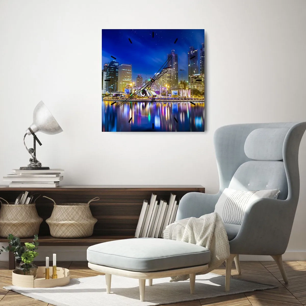 Relógio de parede - Relógio em vidro - Noite arco-íris da metrópole - 40x40 cm