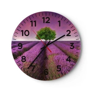 Relógio de parede - Relógio em vidro - Nos campos de lavanda - 30x30 cm