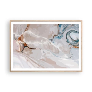 Pôster com moldura de carvalho claro - Meandros azuis sob branco - 100x70 cm