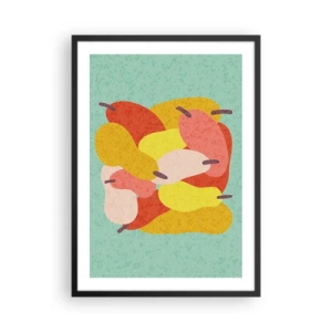Pôster com moldura preta - Ilustração colorida de peras em um fundo turquesa - 50x70cm - Experimente o sol de verão - Decoração de parede moderna para a sala de estar e quarto ARTTOR