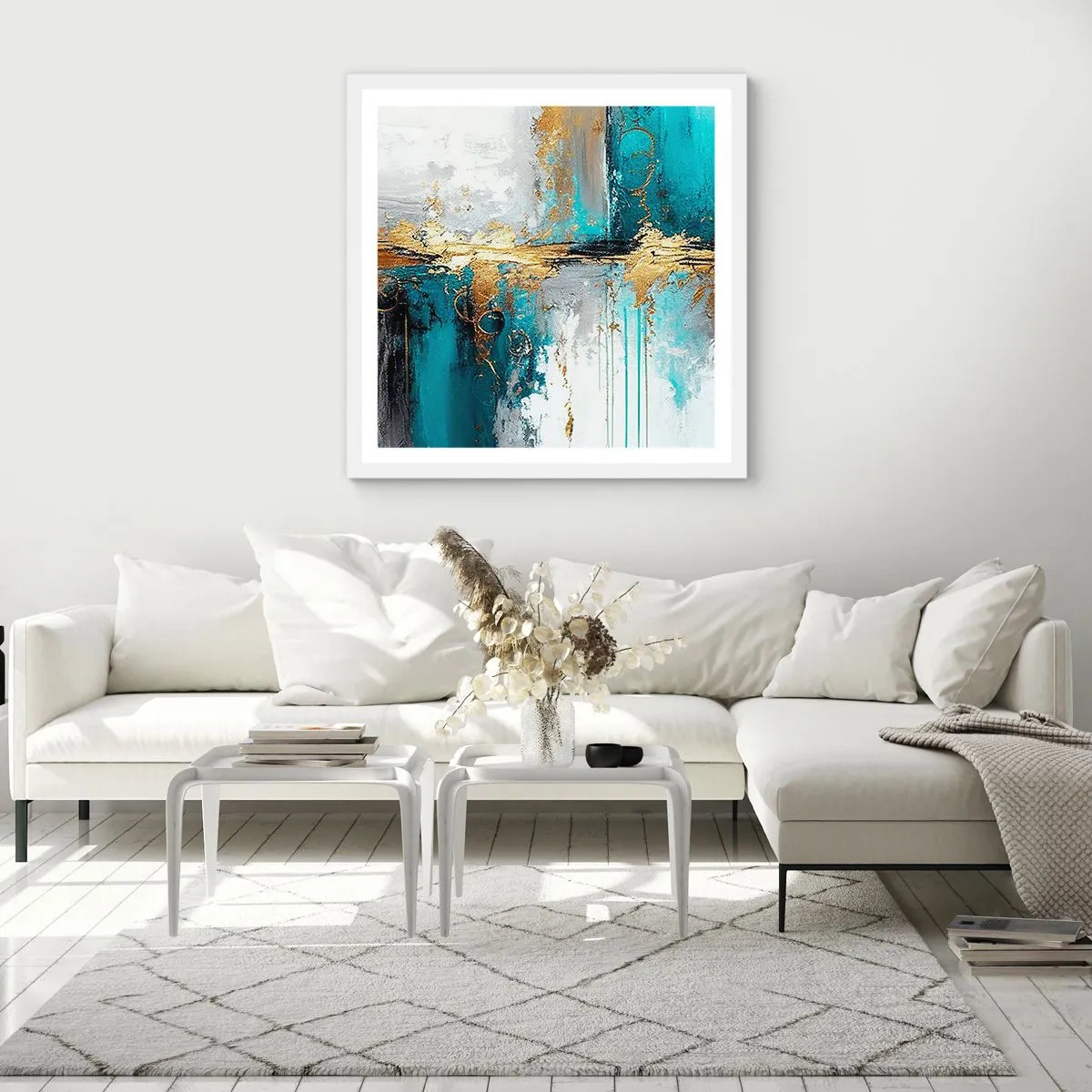 Pôster em moldura branca - Tudo flui - 60x60 cm