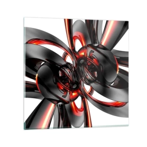 Quadro em vidro - Movimento em grafite e vermelho - 70x70 cm