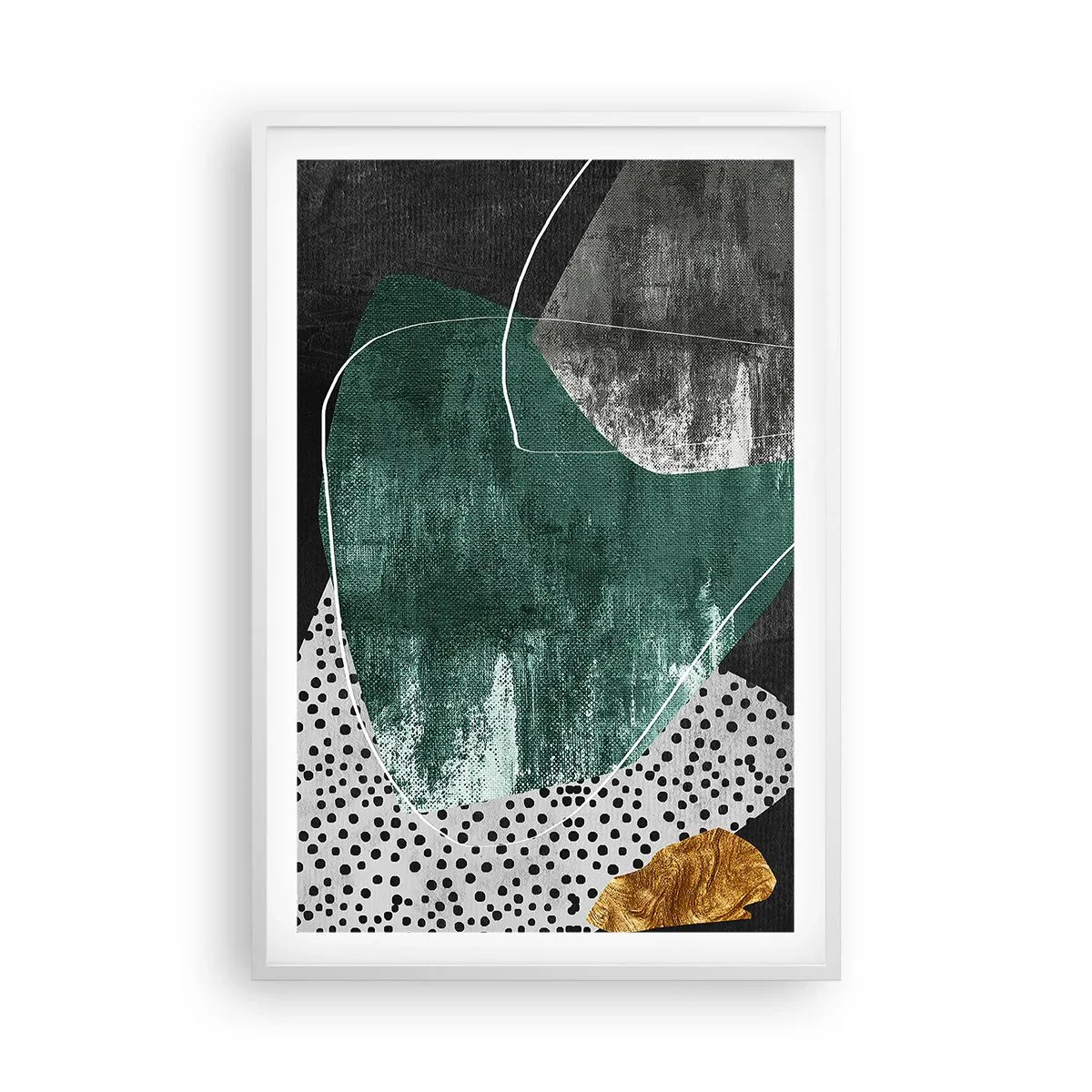 Pôster em moldura branca - Abstração colorida com folha de ouro - 61x91 cm