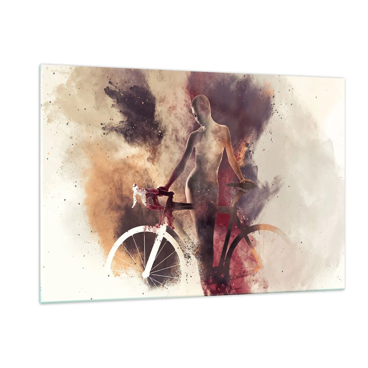 Quadro em vidro - Uma alma de bicicleta em formas de mármore - 120x80 cm