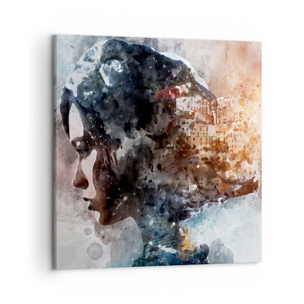 Quadro em tela - Uma história sobre uma menina e uma cidade ao fundo - 50x50 cm