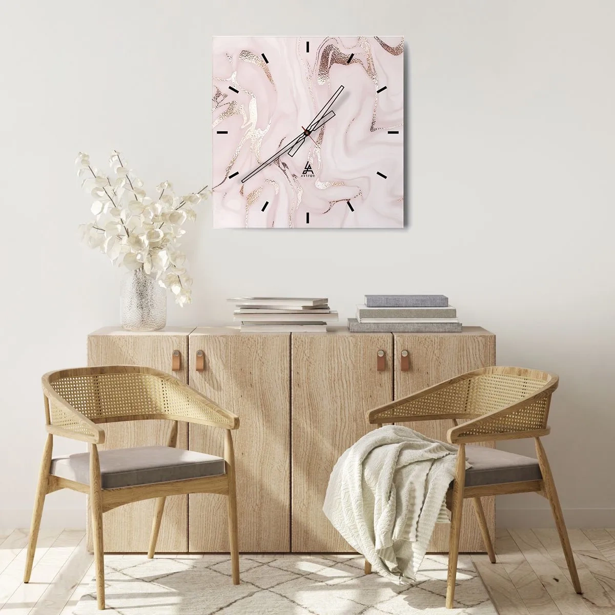 Relógio de parede - Relógio em vidro - Num lenço cor-de-rosa - 40x40 cm