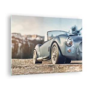 Quadro em vidro - Um carro esportivo com montanhas ao fundo - 70x50cm - Porque o estilo conta - Decoração de parede moderna para a sala de estar e quarto ARTTOR