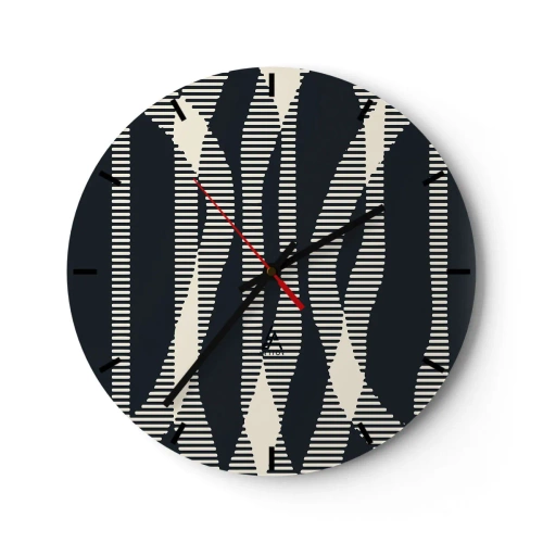 Relógio de parede - Relógio em vidro - Padrão listrado preto e bege com efeito óptico - 30x30cm - Uma tentativa de quebrar a escuridão - Decoração de parede moderna para a sala de estar, cozinha e quarto ARTTOR