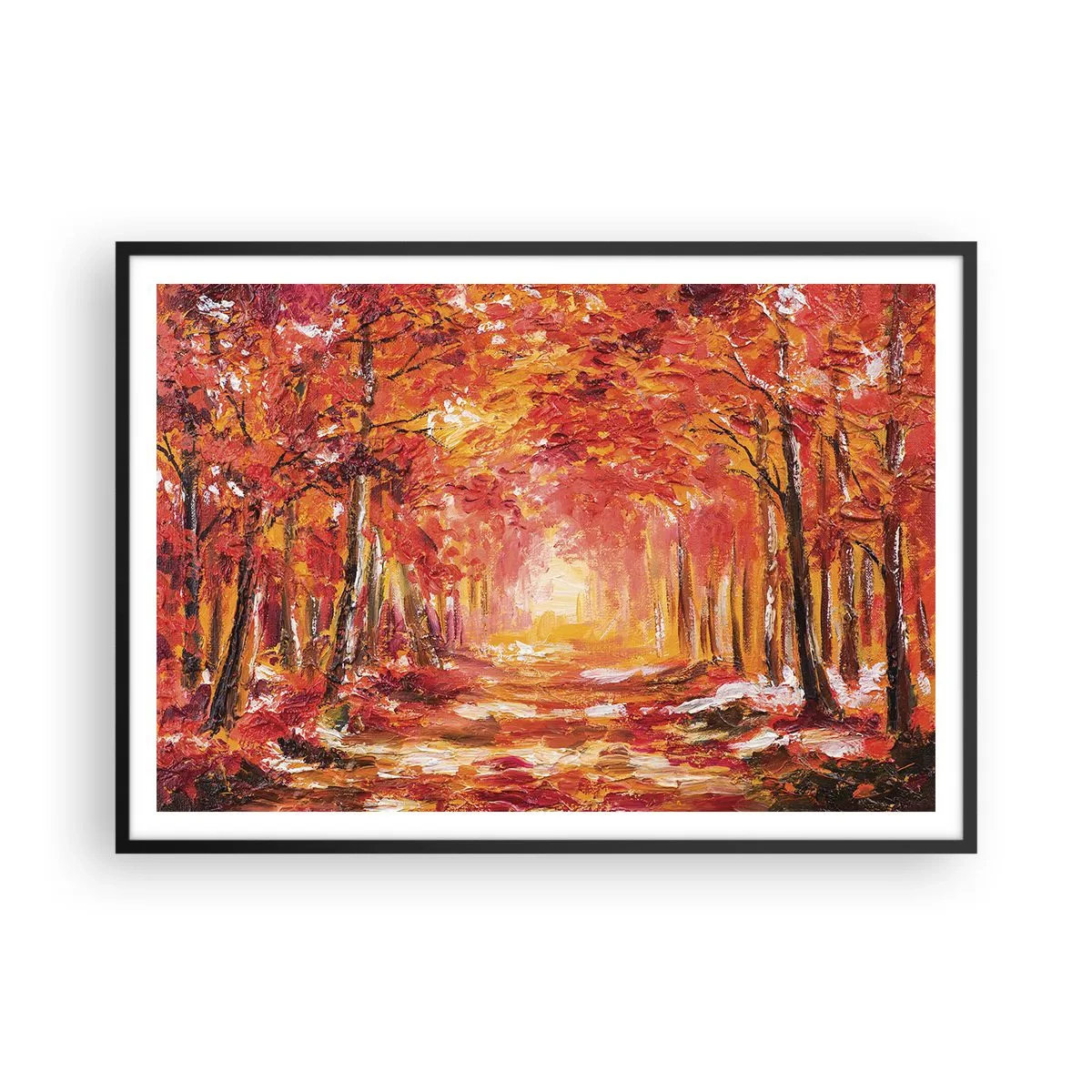 Pôster com moldura preta - Floresta de cobre - 100x70 cm
