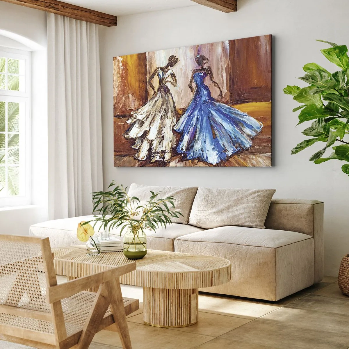 Quadro em tela - Personagens em vestidos de noite em estilo artístico - 70x50cm - Uma bela dupla - Decoração de parede moderna para a sala de estar e quarto ARTTOR