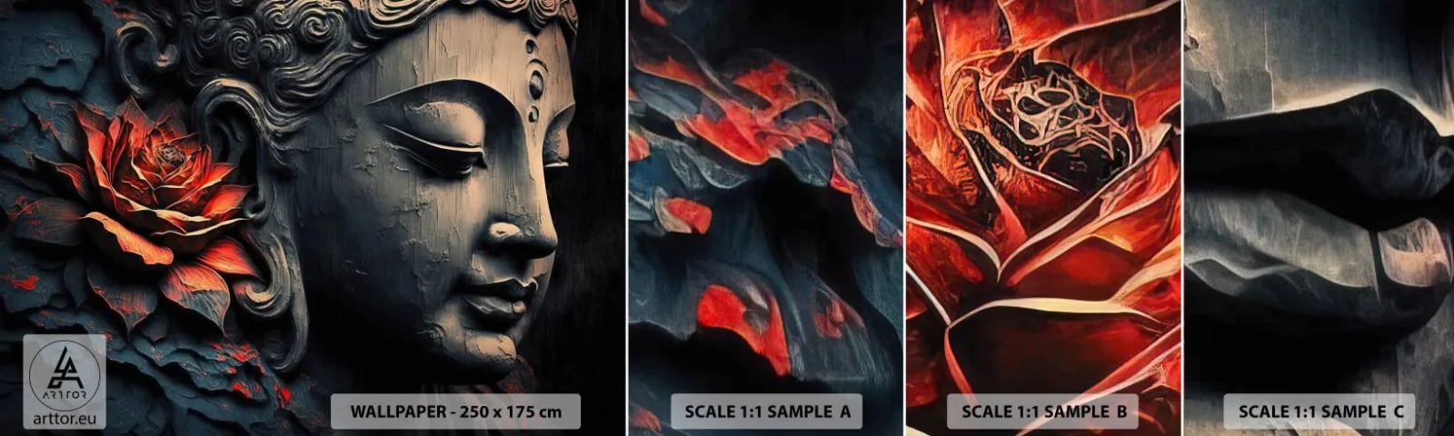 Amostra de Papel de Parede Standard Eco - Em harmonia com o mundo - Buda, Índia, Meditação - 100x30 cm