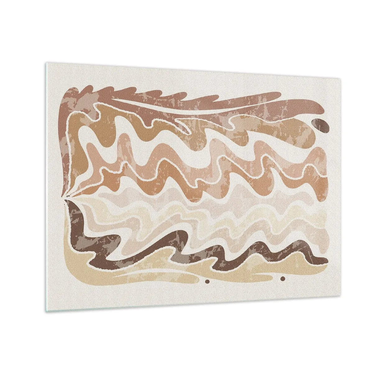 Quadro em vidro - Ondas bege e marrons em uma composição abstrata - 70x50cm - Boa energia – boas emoções - Decoração de parede moderna para a sala de estar e quarto ARTTOR