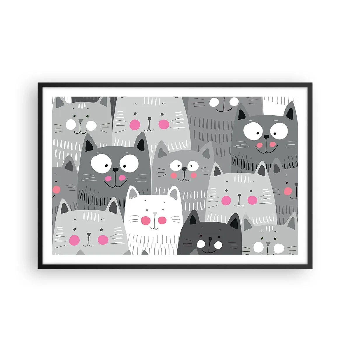 Pôster com moldura preta - O mundo dos gatos - 91x61 cm