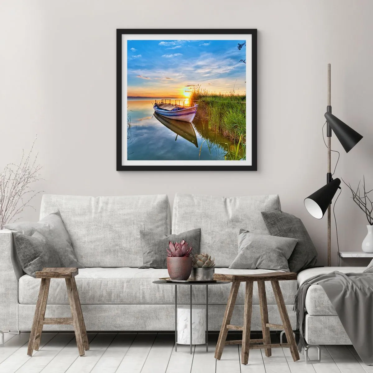 Pôster com moldura preta - Enseada de sonhos realizados - 60x60 cm