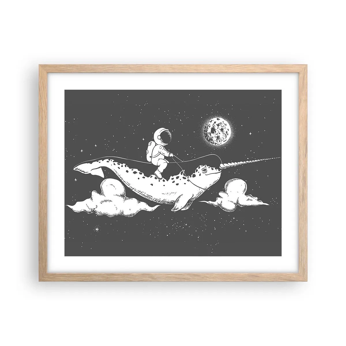 Pôster com moldura de carvalho claro - Cavaleiro Espacial - 50x40 cm