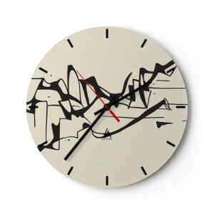 Relógio de parede - Relógio em vidro - Linhas pretas abstratas em um fundo creme lembrando uma paisagem. - 30x30cm - Talvez uma paisagem - Decoração de parede moderna para a sala de estar, cozinha e quarto ARTTOR