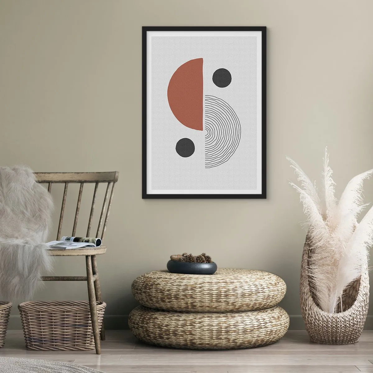 Pôster com moldura preta - Composição geométrica abstrata em cores quentes - 50x70cm - Perfeição das rodas - Decoração de parede moderna para a sala de estar e quarto ARTTOR