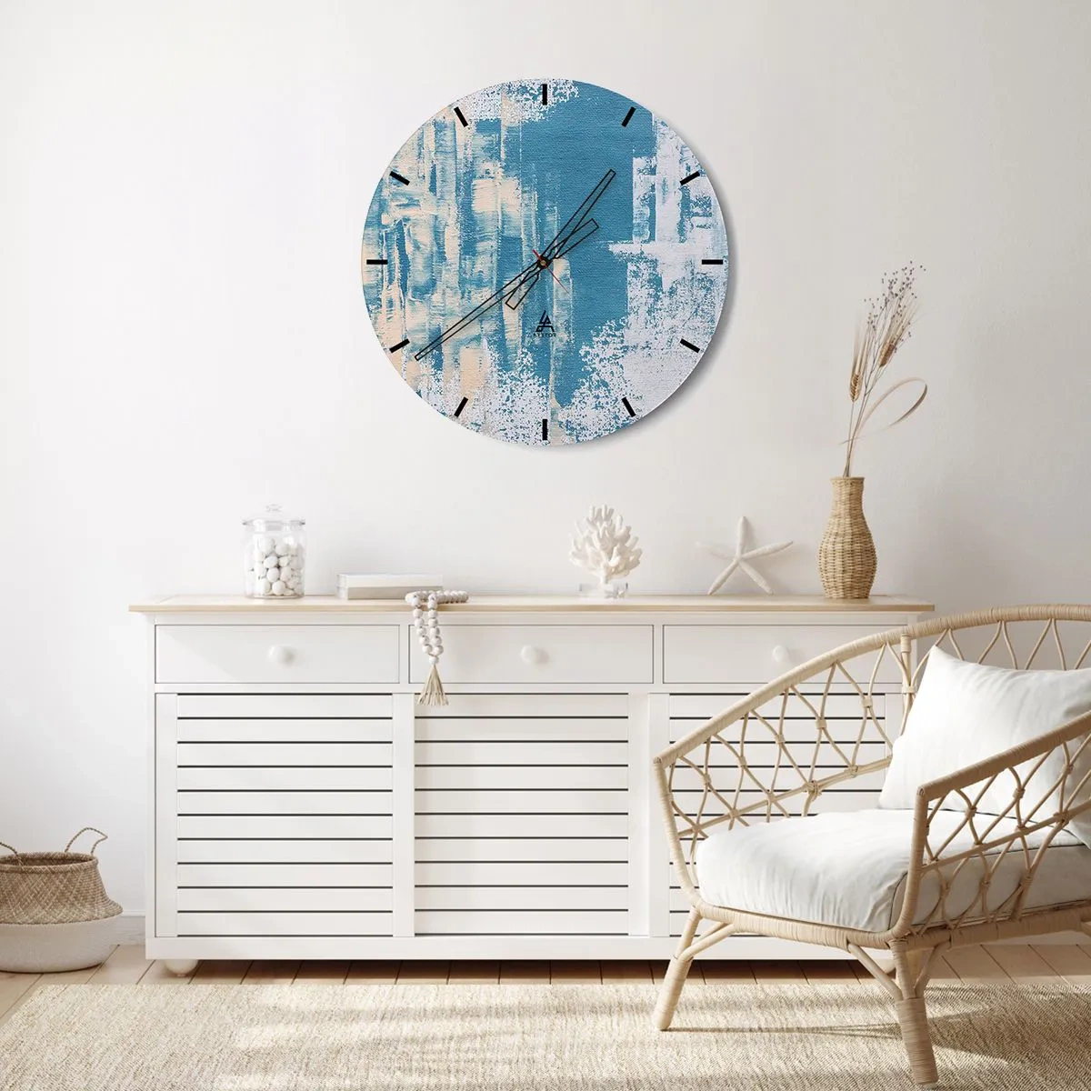 Relógio de parede - Relógio em vidro - Uma abstração azul que lembra a textura do gelo - 30x30cm - Através da estalactite de gelo - Decoração de parede moderna para a sala de estar, cozinha e quarto ARTTOR