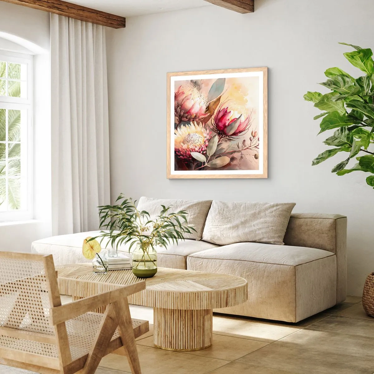 Pôster com moldura de carvalho claro - De perfil e de frente - 40x40 cm