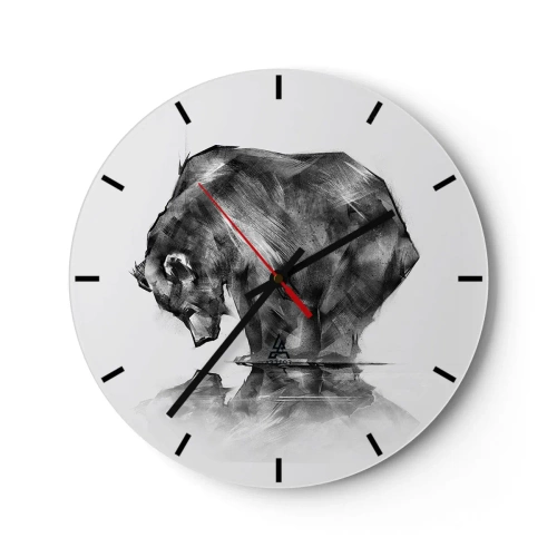 Relógio de parede - Relógio em vidro - Desenho em preto e branco de um urso na água - 30x30cm - É bom ver alguém próximo - Decoração de parede moderna para a sala de estar, cozinha e quarto ARTTOR