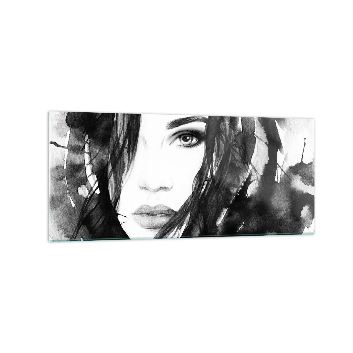 Quadro em vidro - Retrato de uma dama a preto e branco - 120x50 cm