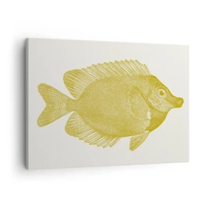 Quadro em tela - Peixinho dourado vintage em um fundo claro - 70x50cm - Peixe e pronto - Decoração de parede moderna para a sala de estar e quarto ARTTOR
