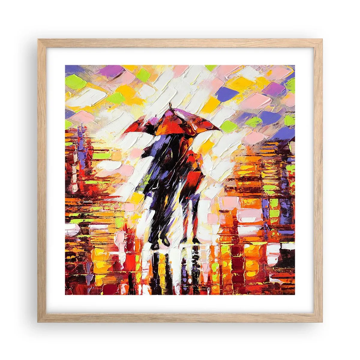 Pôster com moldura de carvalho claro - Juntos durante a noite e a chuva - 50x50 cm