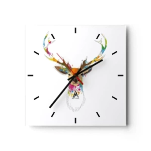 Relógio de parede - Relógio em vidro - Um cervo gentil banhado em cores - 30x30 cm