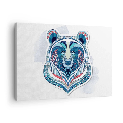 Quadro em tela - Urso geométrico em tons de azul e vermelho - 70x50cm - Eviva Gronelândia! - Decoração de parede moderna para a sala de estar e quarto ARTTOR
