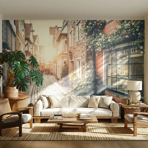 Papel de Parede Premium Canvas - Beco rosa em brilho rosa - Cidade, Holanda, Arquitetura - 450x315 cm