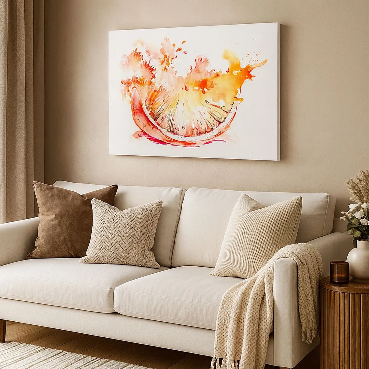 Quadro em tela - Uma fatia de toranja em aquarela com cores vibrantes - 70x50cm - Refresco suculento - Decoração de parede moderna para a sala de estar e quarto ARTTOR