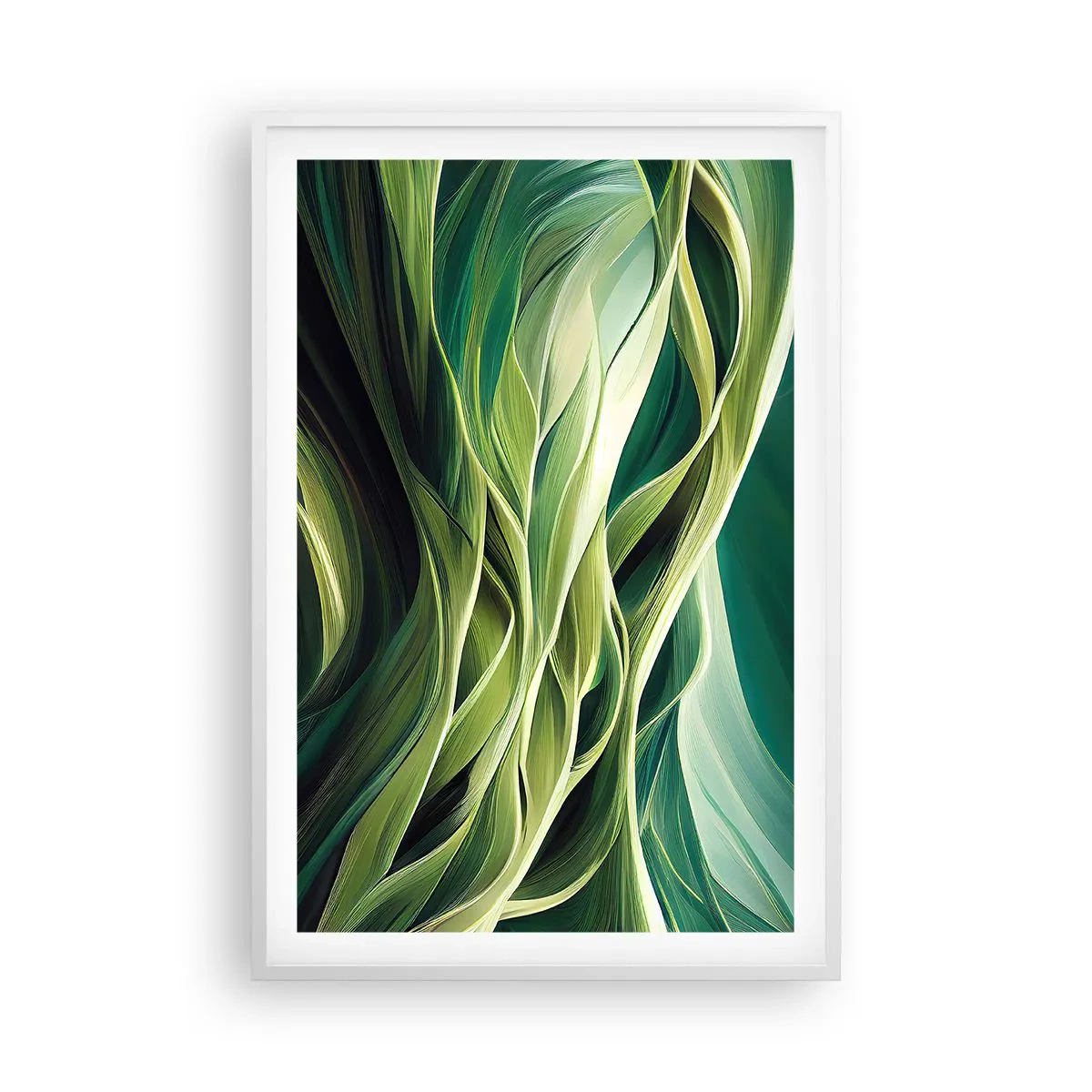 Pôster em moldura branca - Jogo verde abstrato - 61x91 cm
