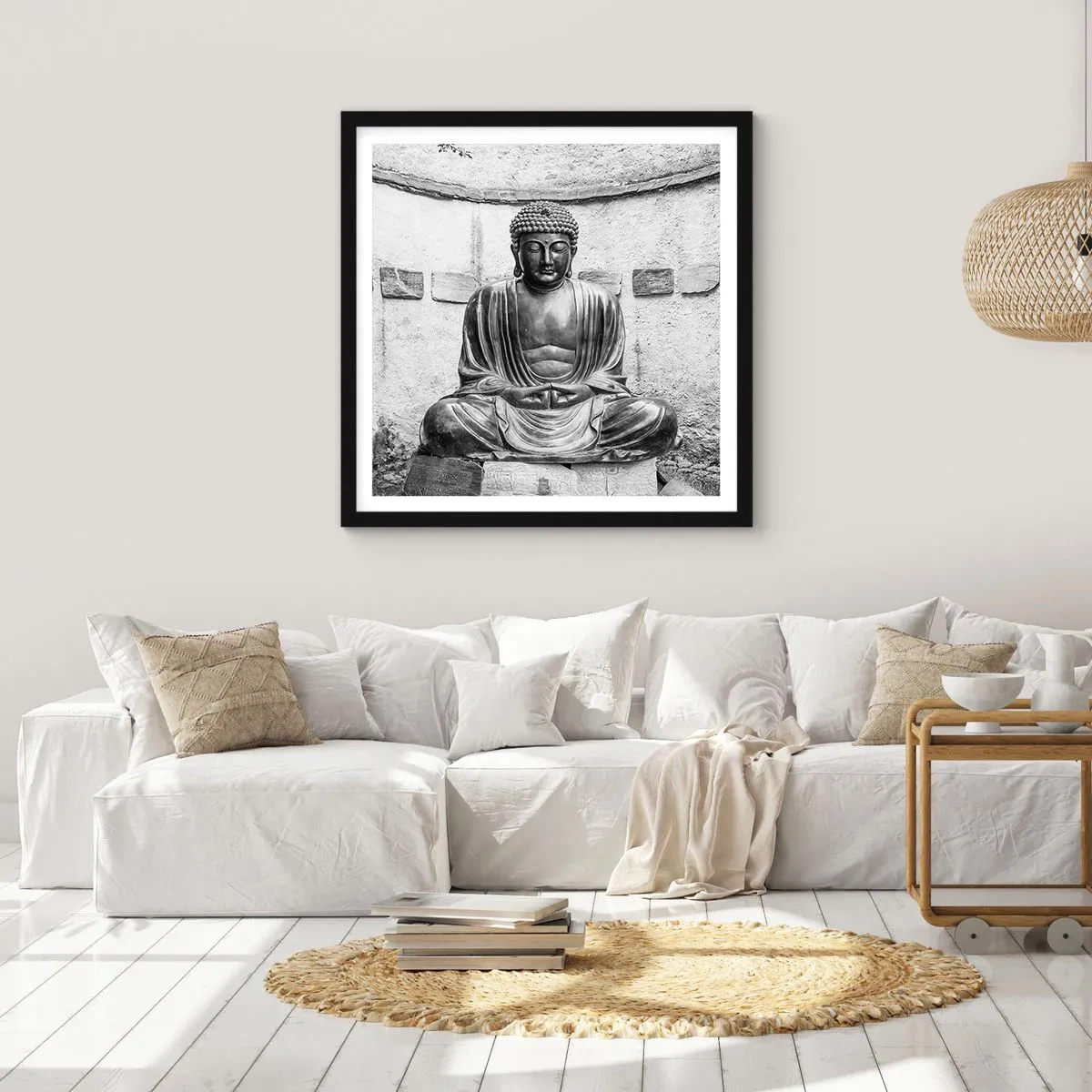 Pôster com moldura preta - Na fonte da paz - 40x40 cm