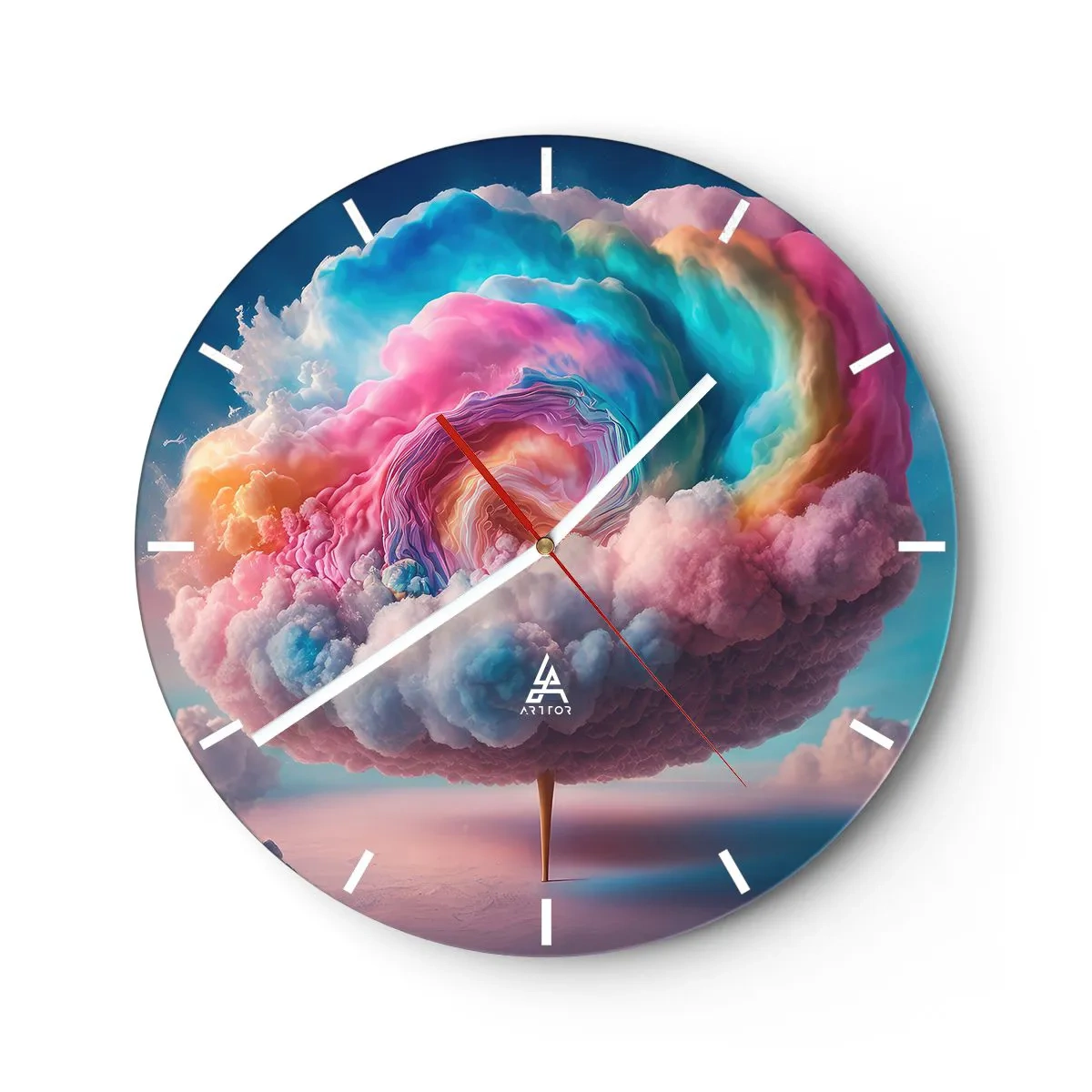 Relógio de parede - Relógio em vidro - Uma árvore de nuvem de fantasia em cores pastel - 30x30cm - O sonho de um parque de diversões - Decoração de parede moderna para a sala de estar, cozinha e quarto ARTTOR