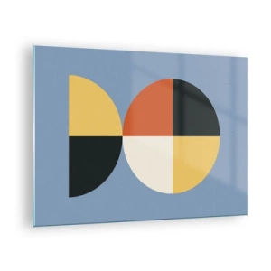 Quadro em vidro - Semicírculos e quartos coloridos em um fundo azul - 70x50cm - Verja e conte - Decoração de parede moderna para a sala de estar e quarto ARTTOR