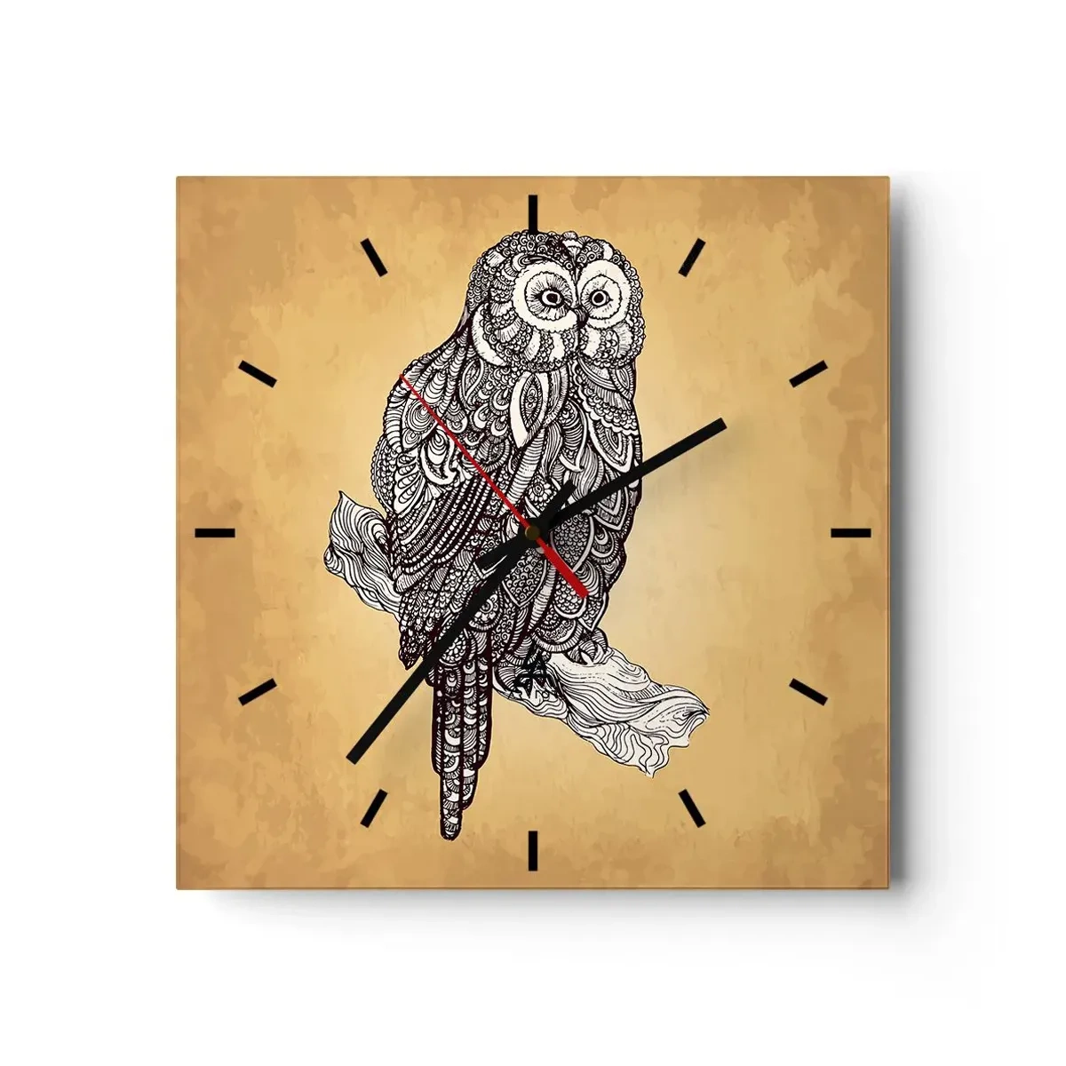 Relógio de parede - Relógio em vidro - Ornamentos intrincados de sabedoria - 30x30 cm