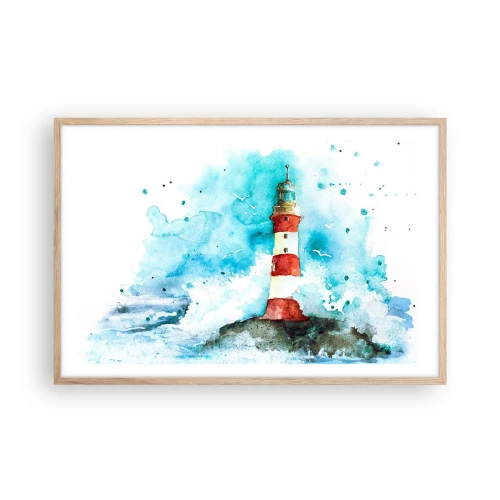 Pôster com moldura de carvalho claro - Unidade dos elementos da natureza - 91x61 cm