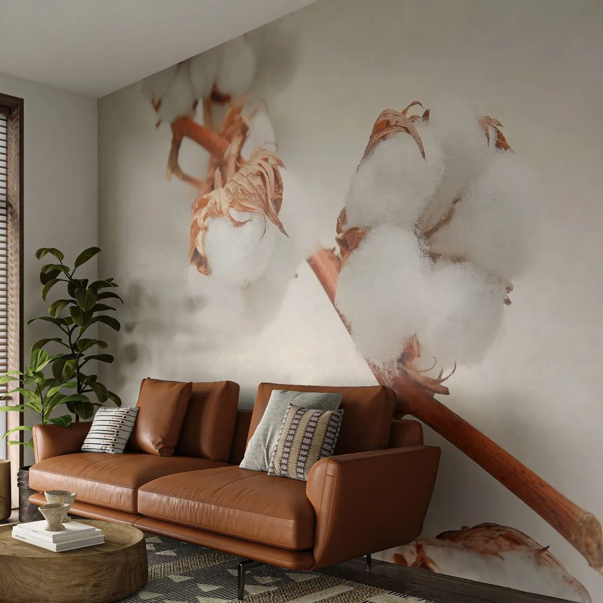 Papel de Parede Autocolante Deluxe Sticker - Apenas acaricie - Flor de algodão, Flor, Galho de algodão - 250x175 cm
