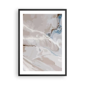 Pôster com moldura preta - Padrão de mármore em delicados tons de bege e azul - 50x70cm - Meandros azuis sob branco - Decoração de parede moderna para a sala de estar e quarto ARTTOR