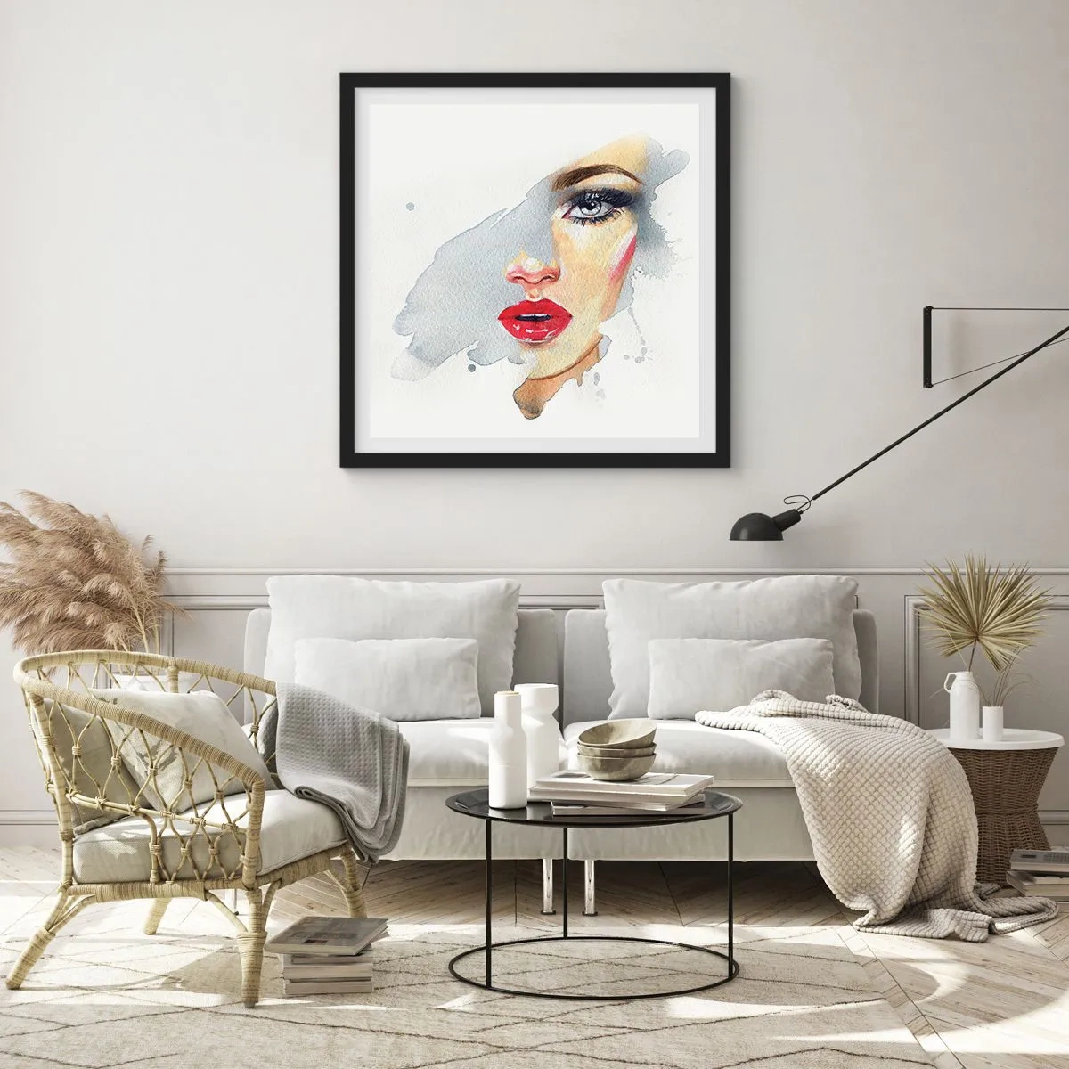 Pôster com moldura preta - Reflexão numa gota de água - 60x60 cm