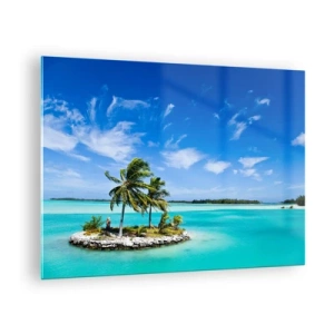 Quadro em vidro - Uma ilha tropical com um oceano azul-turquesa como pano de fundo - 70x50cm - Paraíso na terra - Decoração de parede moderna para a sala de estar e quarto ARTTOR